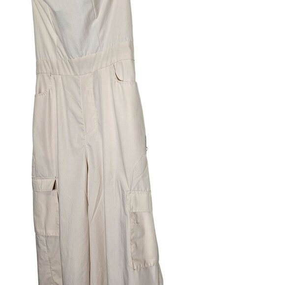 Justify Womens Cargo Jumpsuit With Shirred Smocked Back & Pockets Stone Cream - Picture 7 of 16